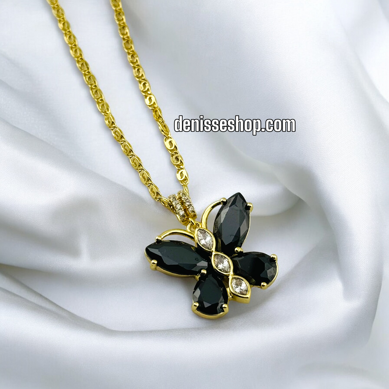 14K BLACK STONE BUTTERFLY PENDANT P472