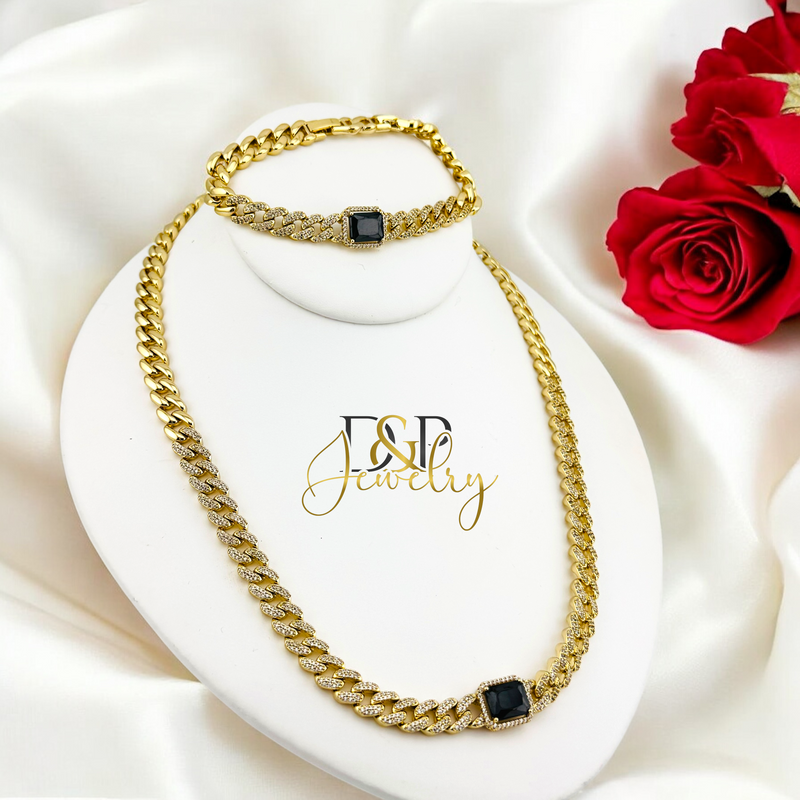 14K FULL DIAMONDS BLACK MONACO NECKLACE SET N236