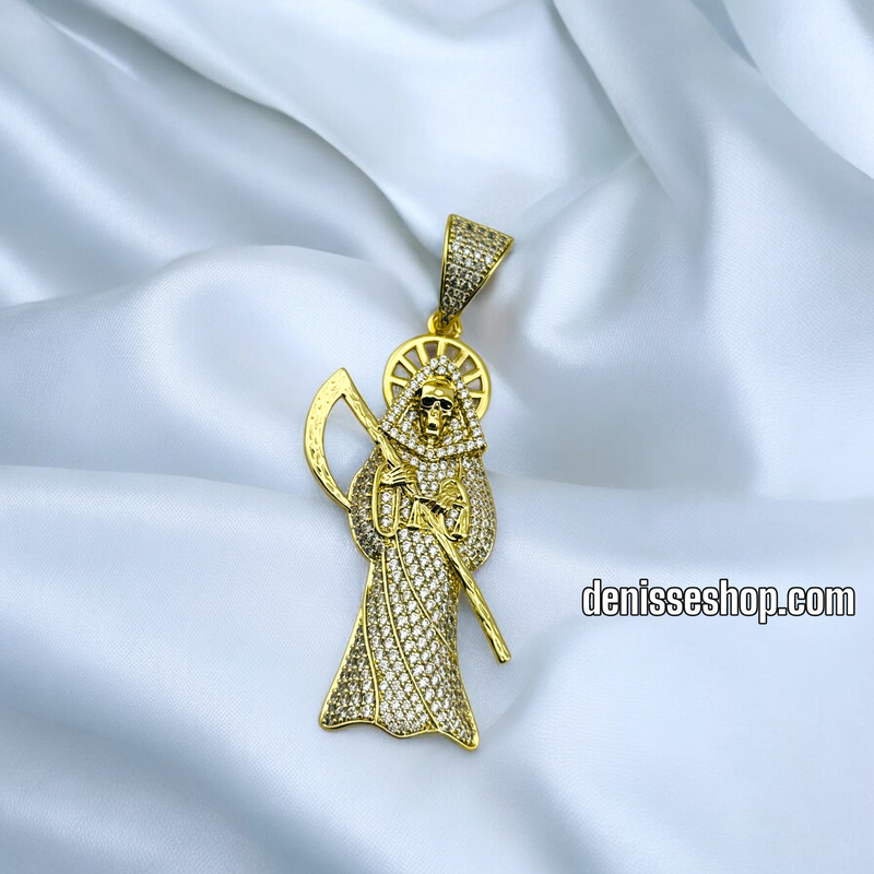 14K MEN DIAMONDS SANTA MUERTE CHARM P619