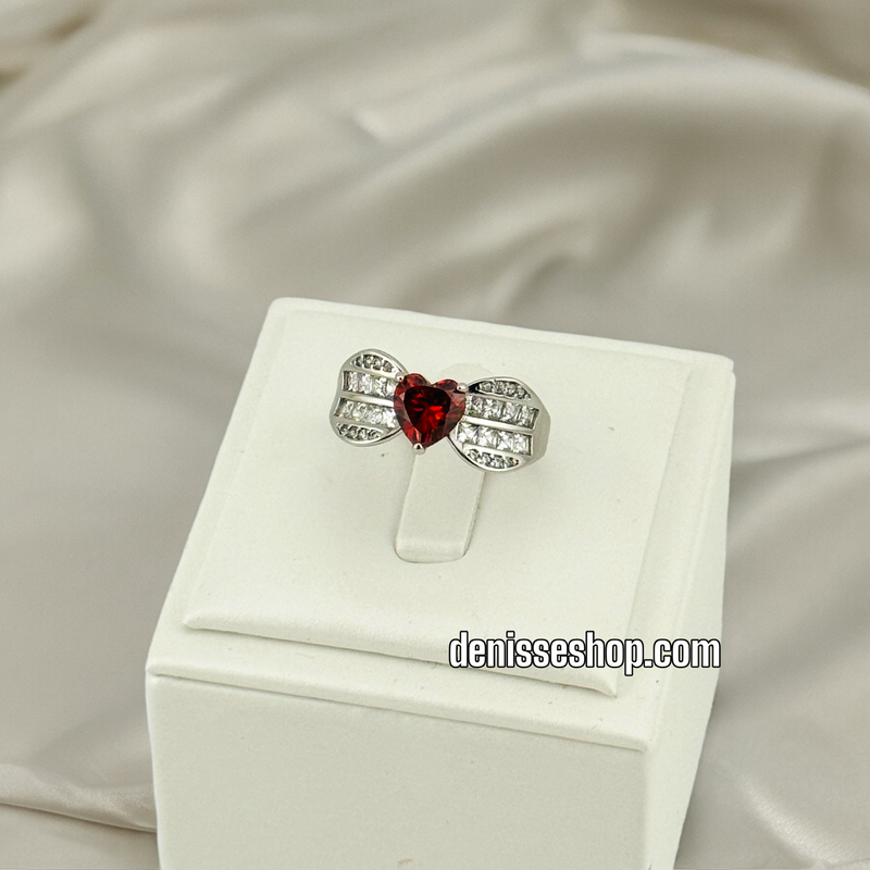 SILVER RED HEART RING RG191