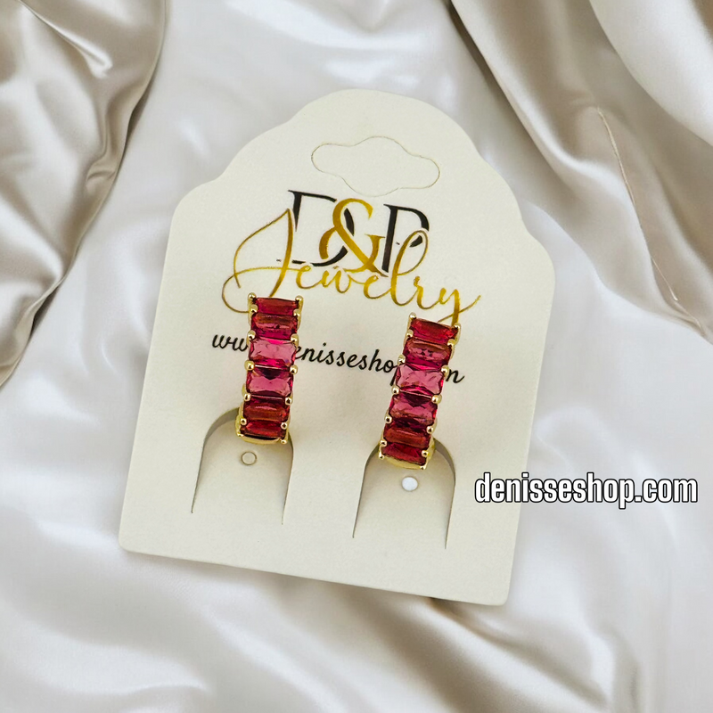 14K GOLD /PINK / MULTICOLOR STONE  HOOP EARRING HP506