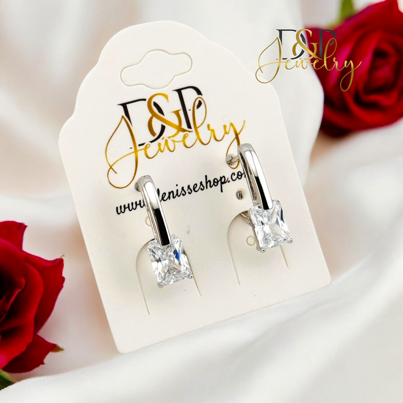 SILVER WHITE STONE HUGGIES EARRING E868