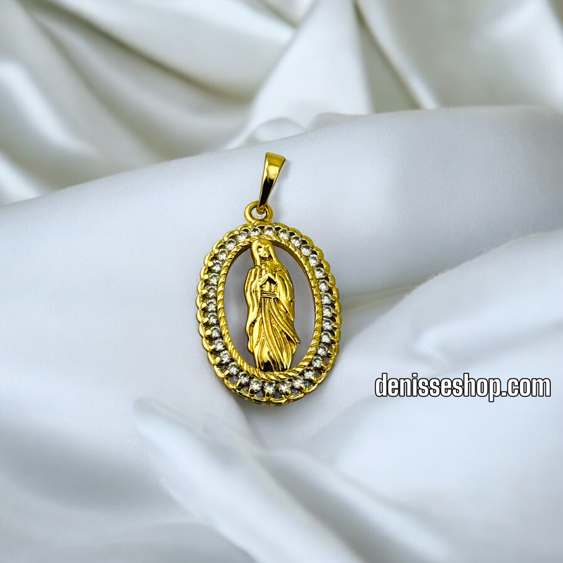 14K GOLD / WHITE STONE VIRGEN MARY FRAME WOMEN/GIRL PENDANT P496