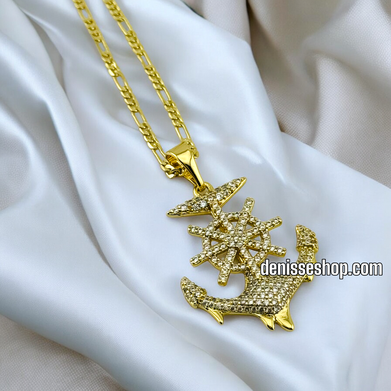 14K GOLD / WHITE STONE ANCHOR BOY PENDANT P487