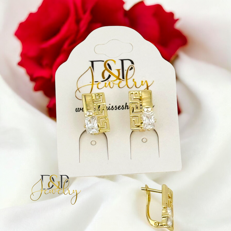 14K FANCY SHINY DESIGN EARRING E885