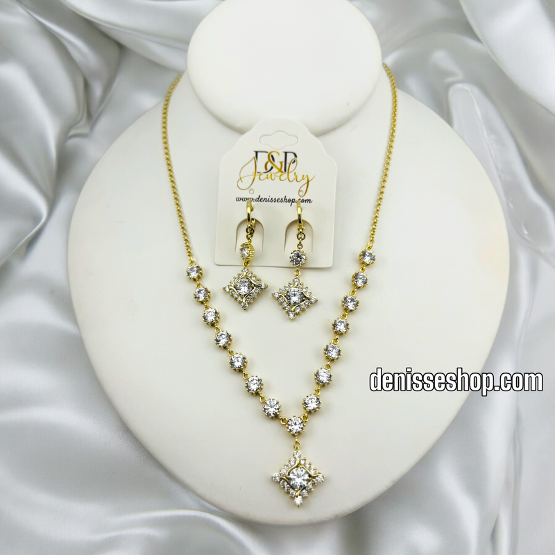 14K ELEGANT WHITE STONE NECKLACE SET 18&