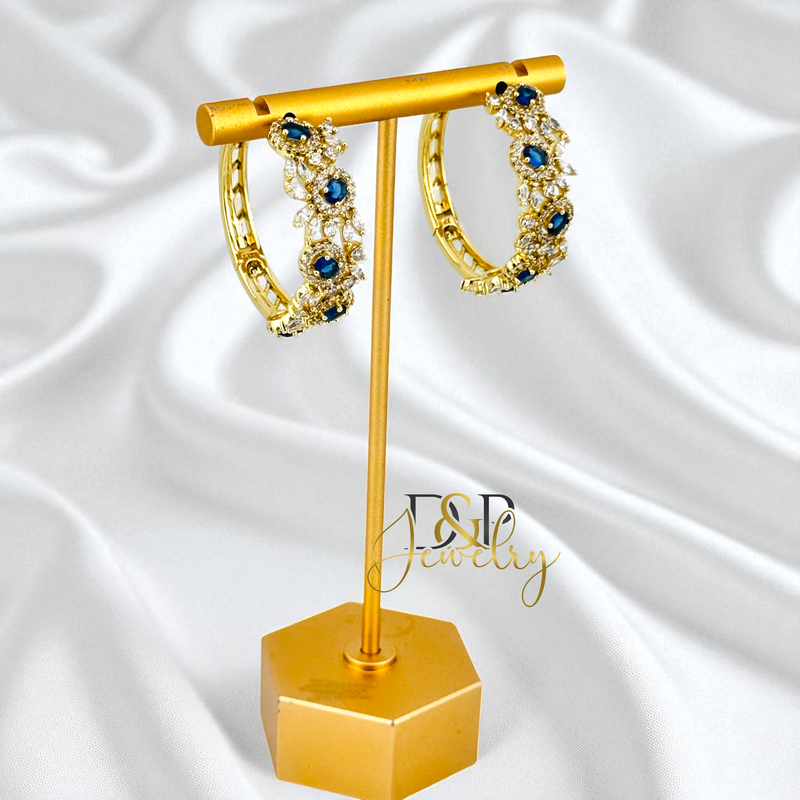 14K GOLD /LONG COLOR STONES 3 VARIANTS HOOP EARRING HP814