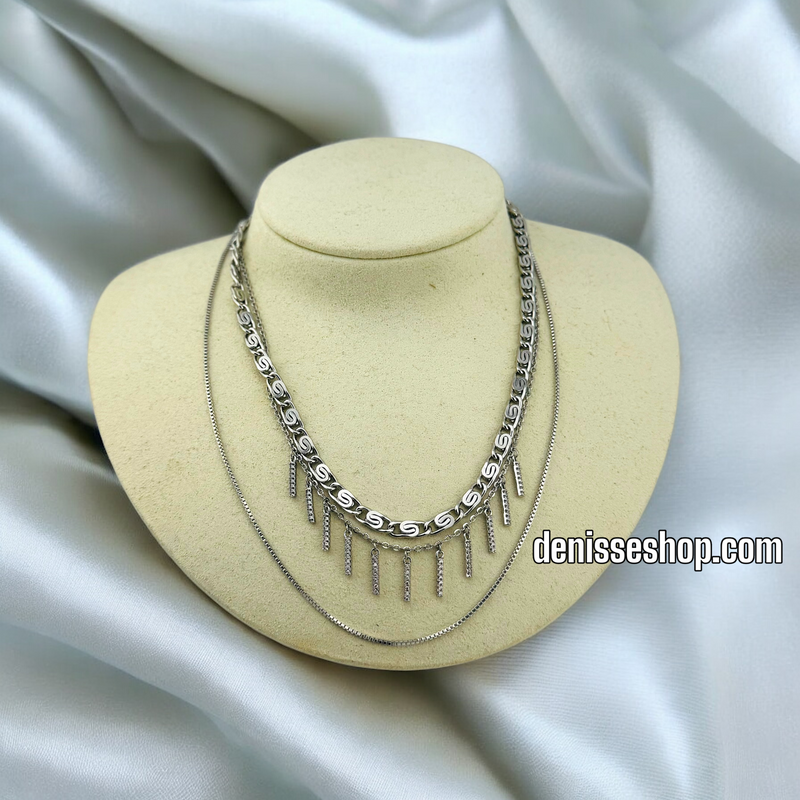 SILVER CHOKER DOUBLE LAYER NECKLACE N205