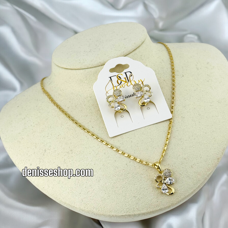 14K / WOMEN WHITE BLING BUTERFLY NECKLACE SET N107