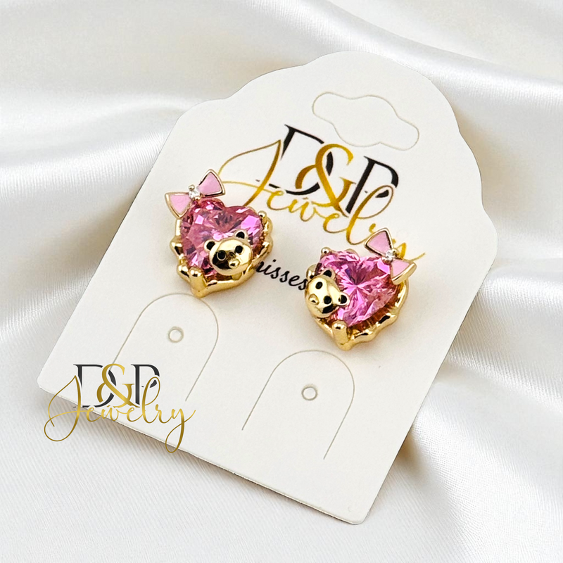 14K GOLD/HEART STONE/CHARMS 2VARIANTS STUD EARRING E1024