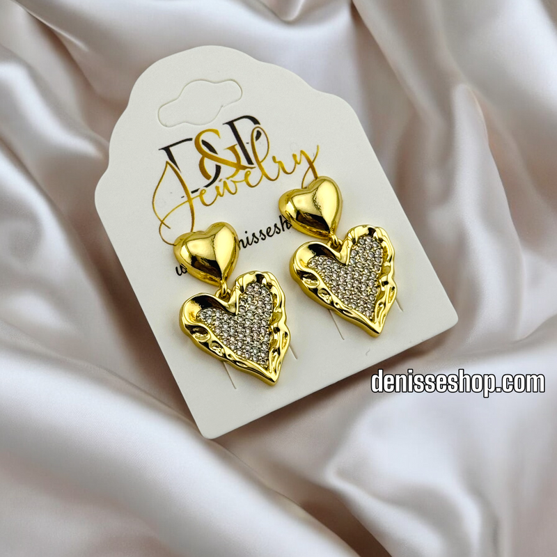 14K WHITE STONE HEART EARRING E715