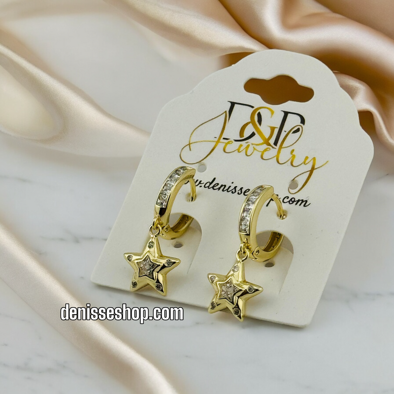 14K STAR GOLD HOOPS HP404