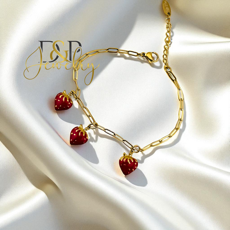 14K STRAWBERRY CHARMS BRACELET BR758