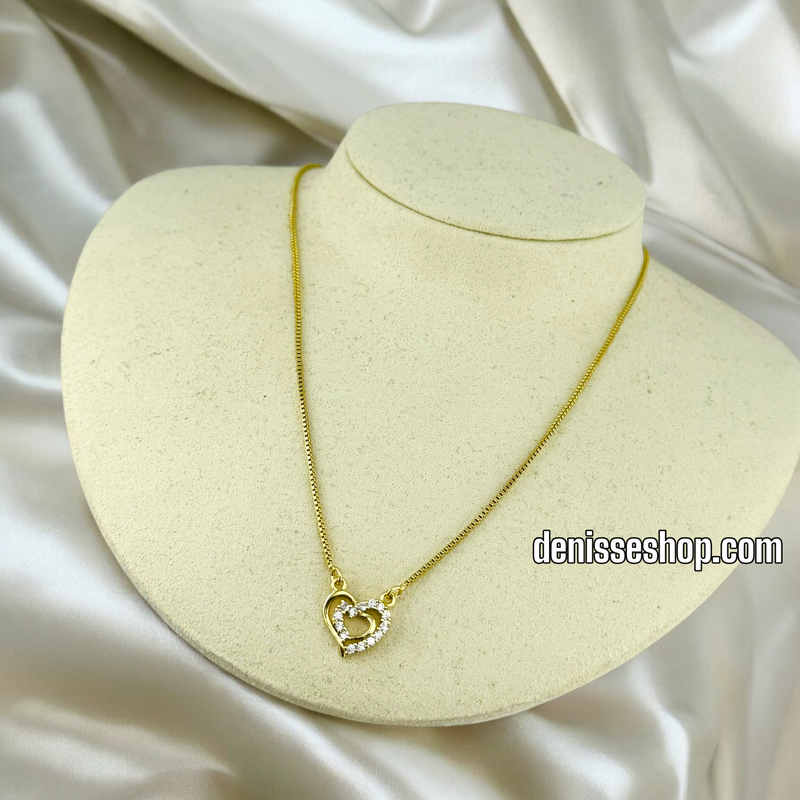 14K / WOMEN / HEART WHITH WHITE STONES NECKLACE N125