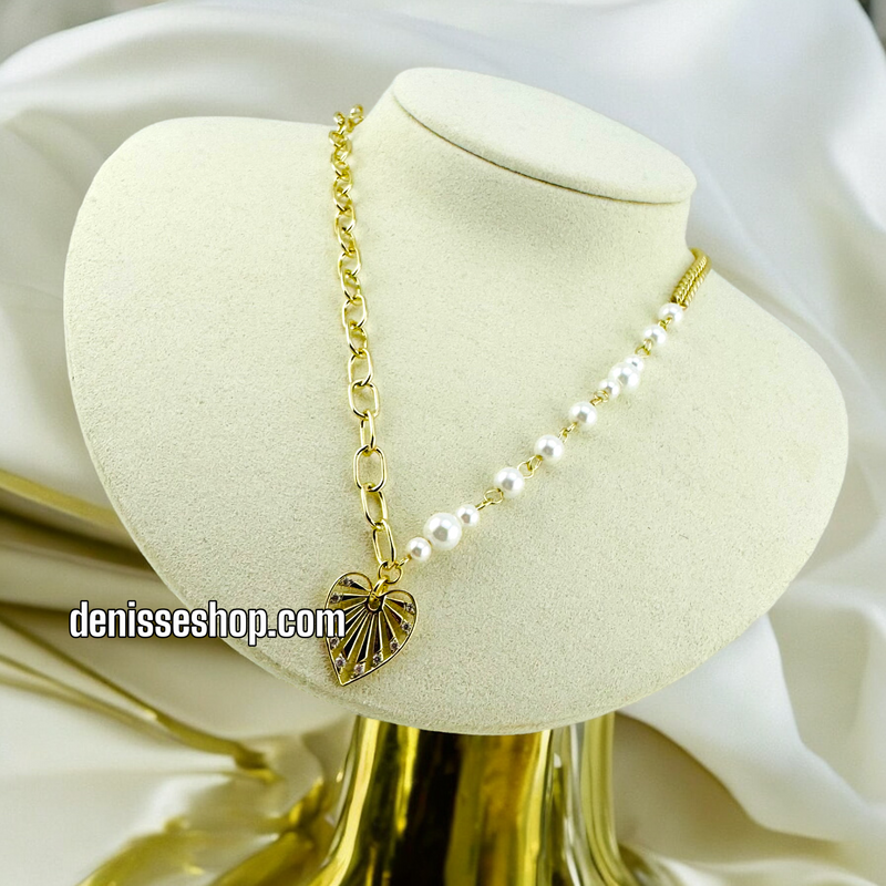 14K PEARL HEART NECKLACE N24