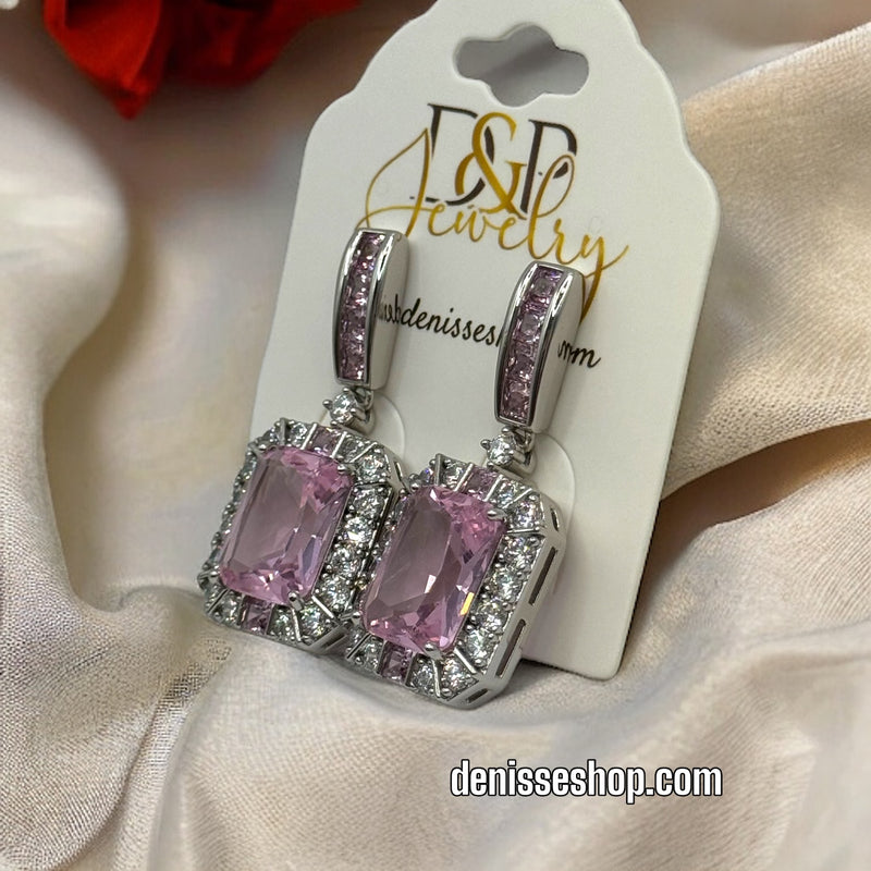 SILVER PINK ELEGANT EARRINGS E393