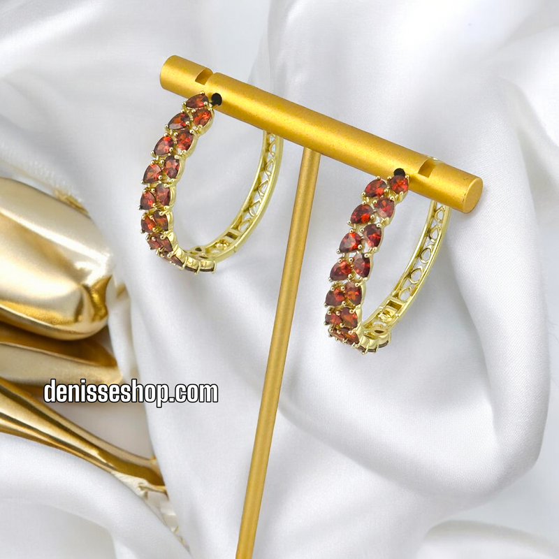 14K RED STONE HOOPS HP476