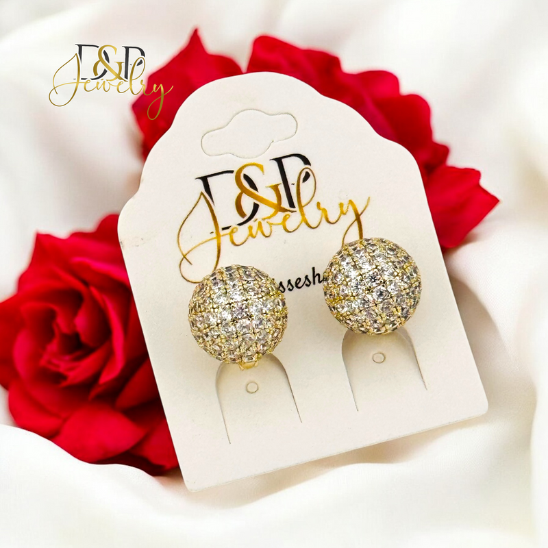 14K WHITE STONES BALL EARRING E879