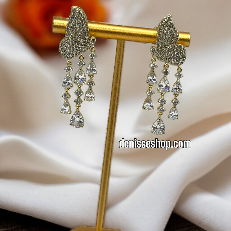 14K WHITE STONE BUTTERFLY EARRINGS E352