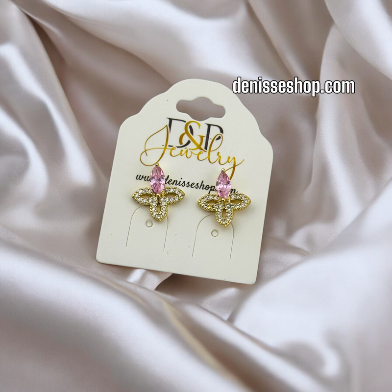 14K / PINK FLOWER DESIGN EARRING E758