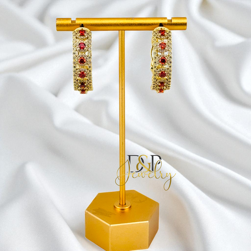 14K GOLD /MARRON STONES HOOP EARRING HP831