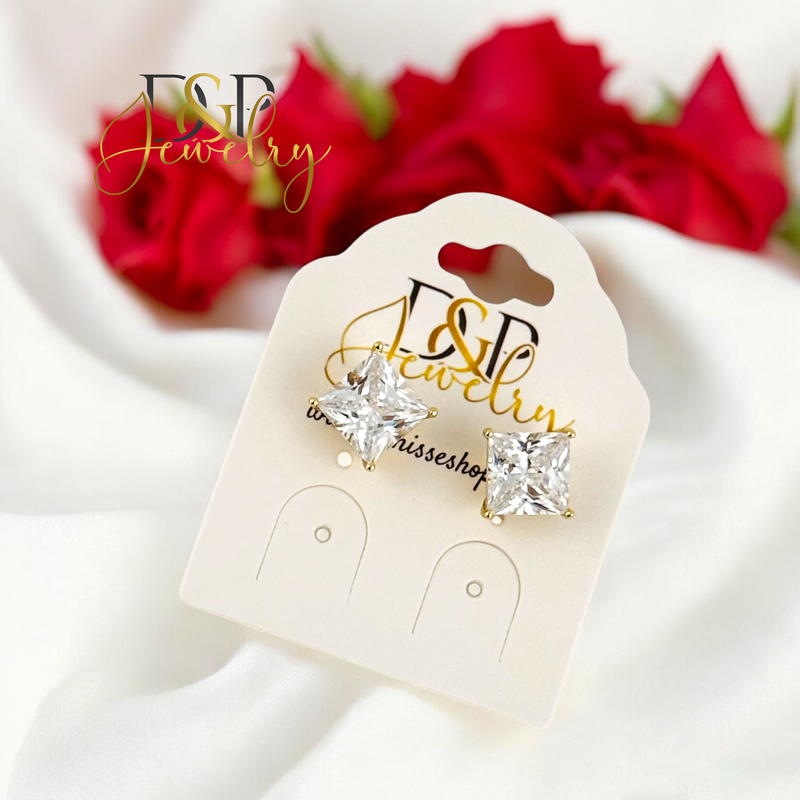 14K SQUARE WHITE EARRING E891