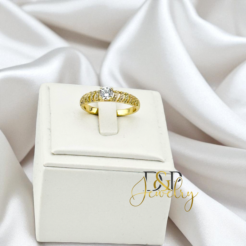 14K WHITE STONE RING RG424