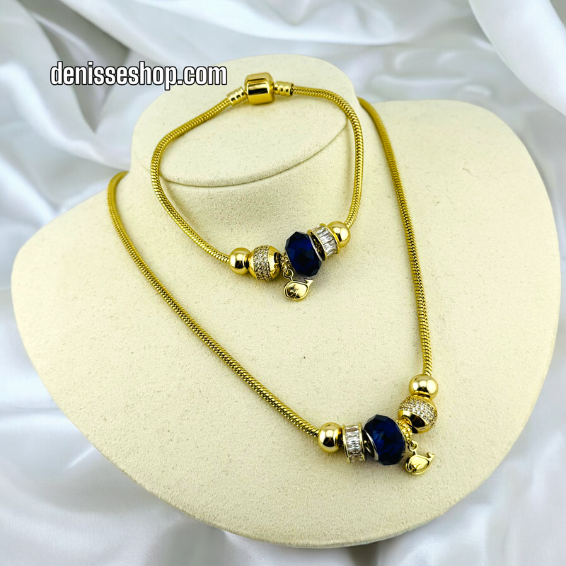 14K GOLD / BLUE PANDORA NECKLACE SET N71