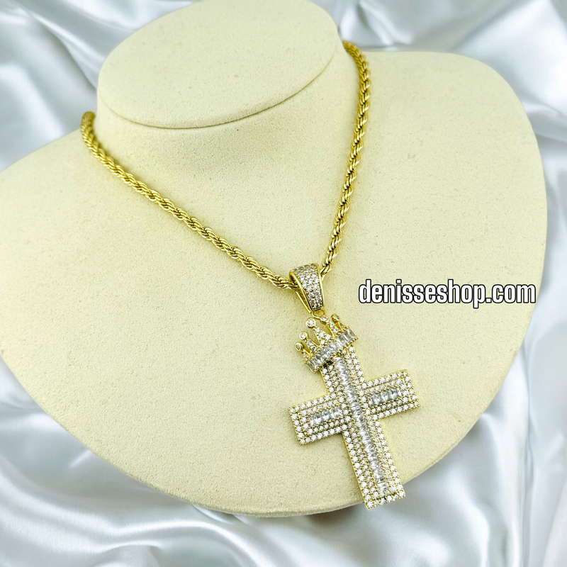 14K FASHION WHITE STONE CROSS PENDANT P466