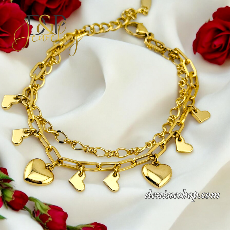 14K DOUBLE CHAIN HEART BRACELET BR676