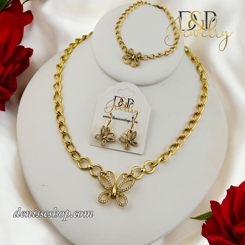 14K FASHION BUTTERFLY GOLD NECKLACE SET N243