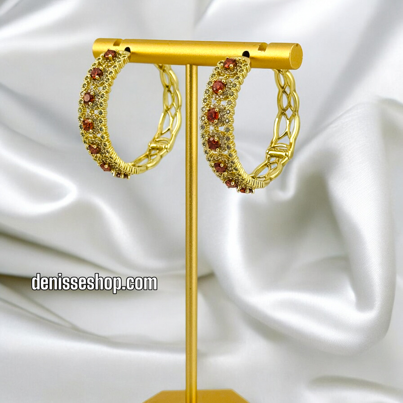 14K RED STONE HOOPS HP466