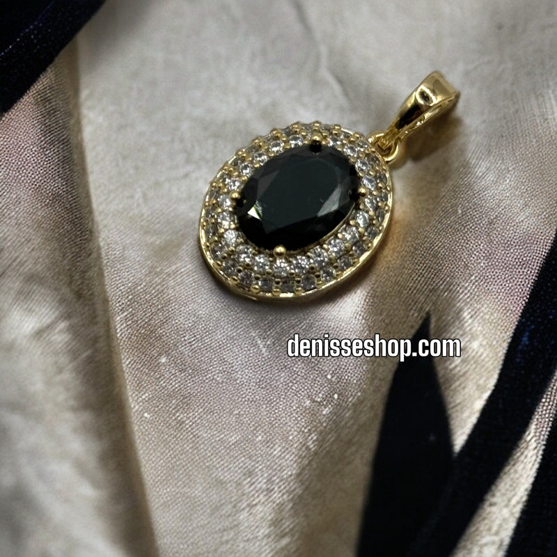 14K GOLD BLACK STONE PENDANT P218