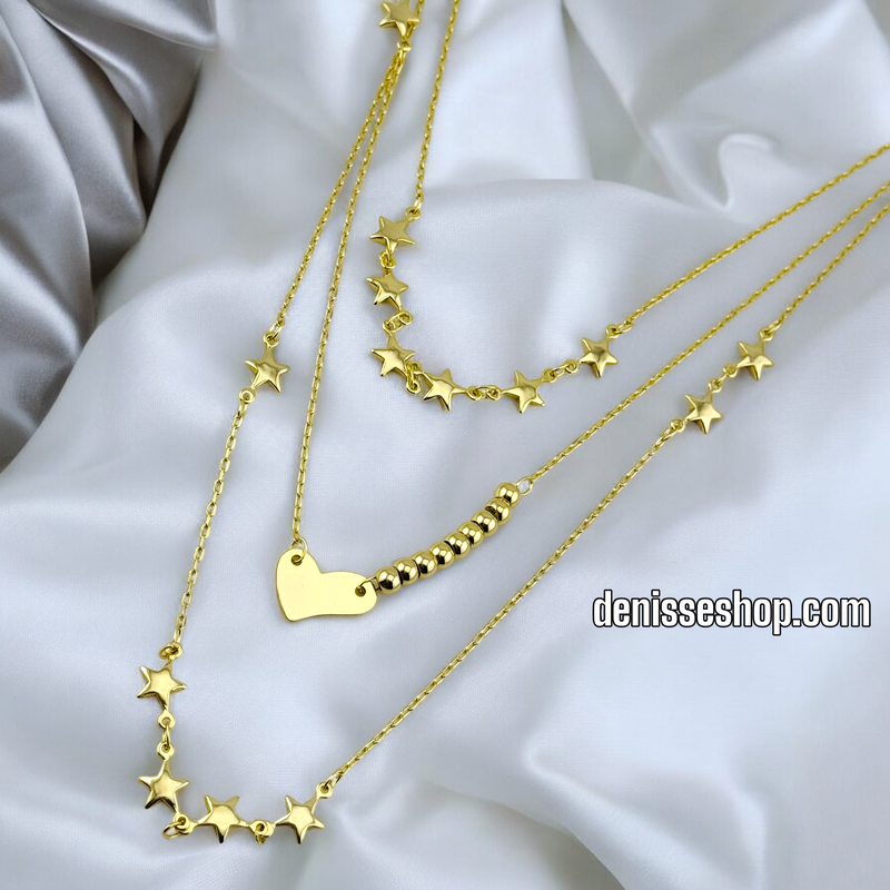 14K GOLD / TINY STARS HEART NECKLACE  N62