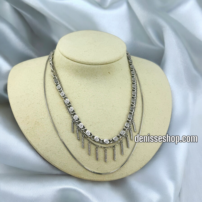 SILVER CHOKER DOUBLE LAYER NECKLACE N205