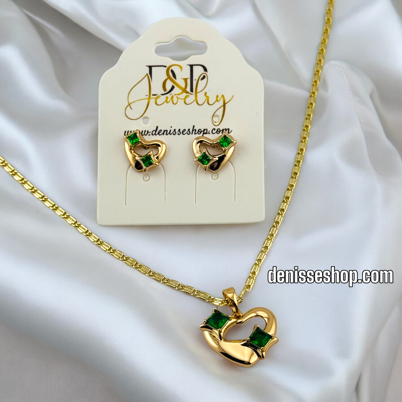 18K  GREEN HEART NECKLACE SET C1163