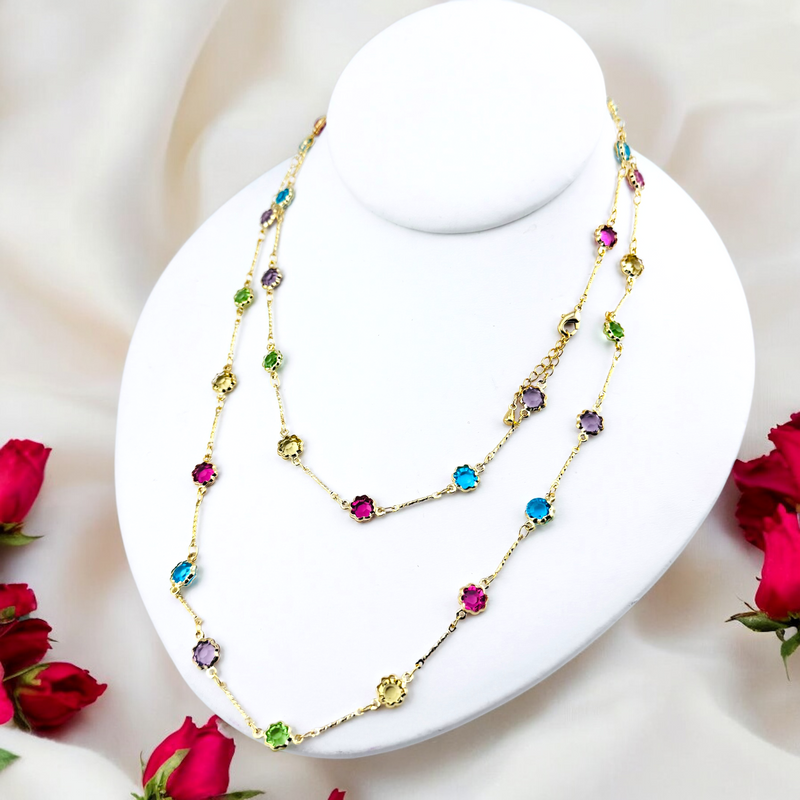 14K MULTICOLOR FLOWERS NECKLACE SET 24&