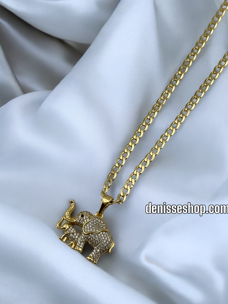 14K GOLD DOUBLE ELEPHANT PENDANT P508