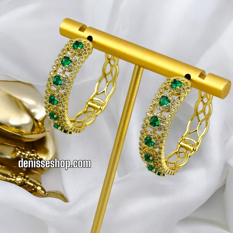 14K GREEN STONE HOOPS HP472