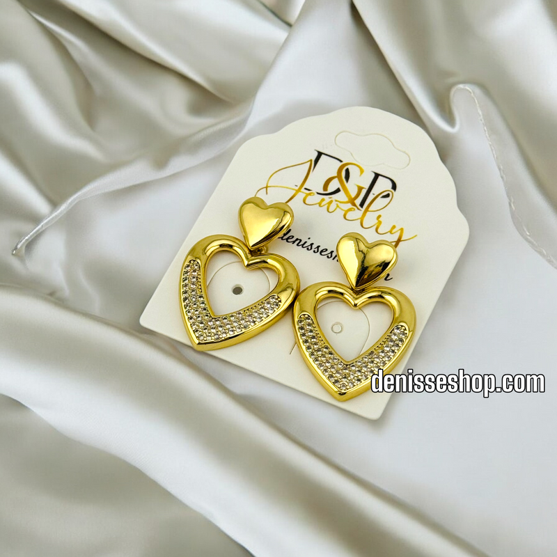 14K GOLD AND WHITE STONE HEART SHAPE EARRING E659