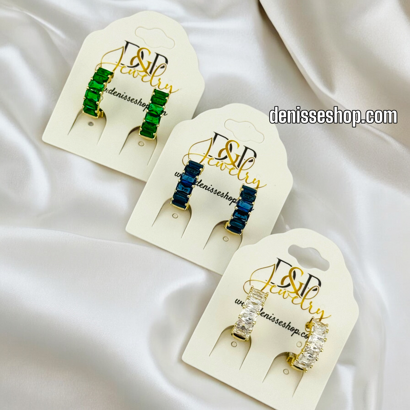 14K GOLD  (WHITE / BLUE / GREEN) COLOR OPTION HOOP EARRING HP493