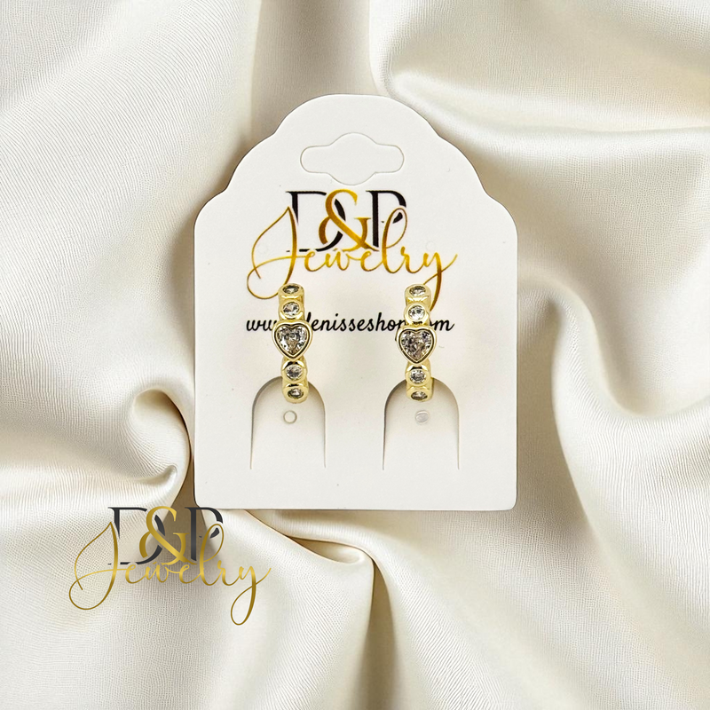 14K HEART SHAPE STONE HOOP EARRING HP854