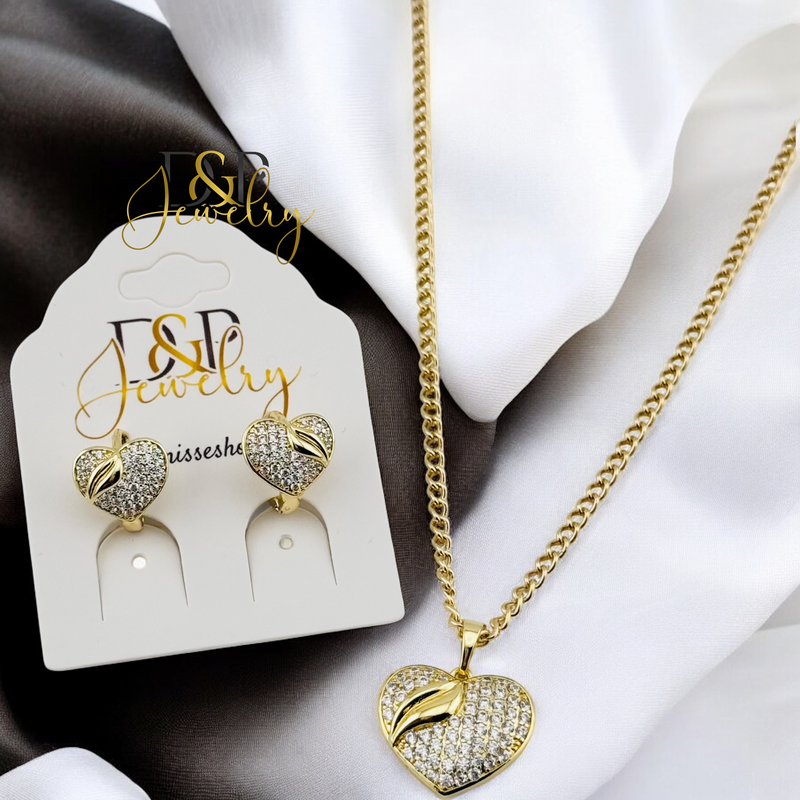 14K GOLD /BLING HEART NECKLACE SET N295