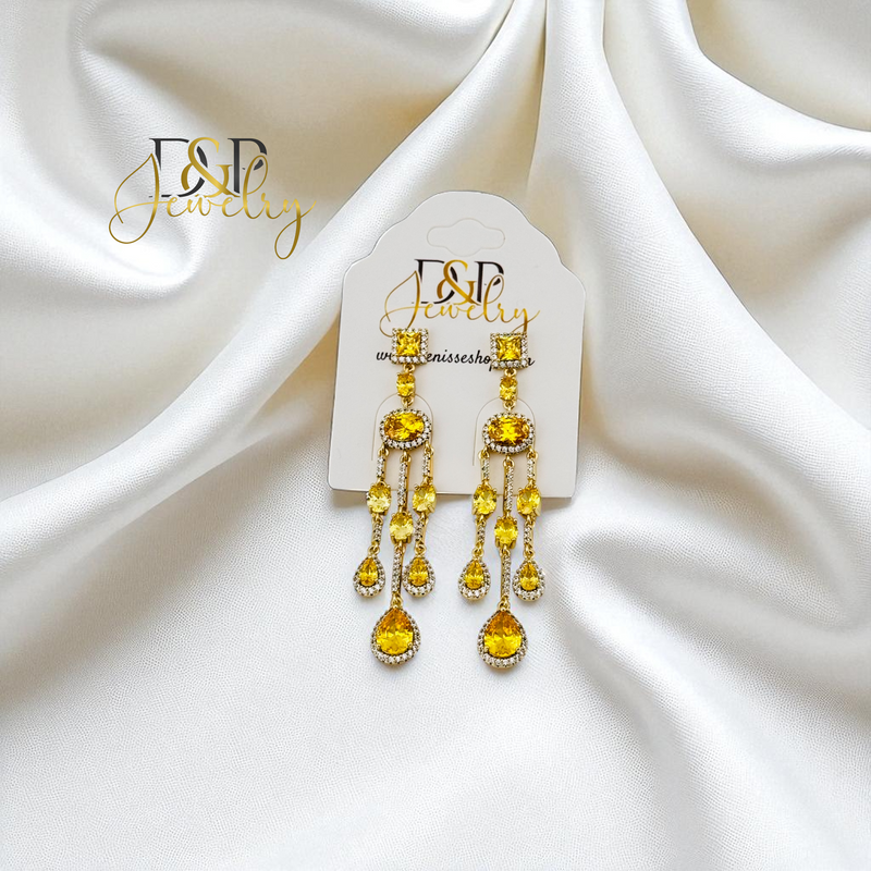 14K GOLD/LONG YELLOW STONE STUD EARRING E1011
