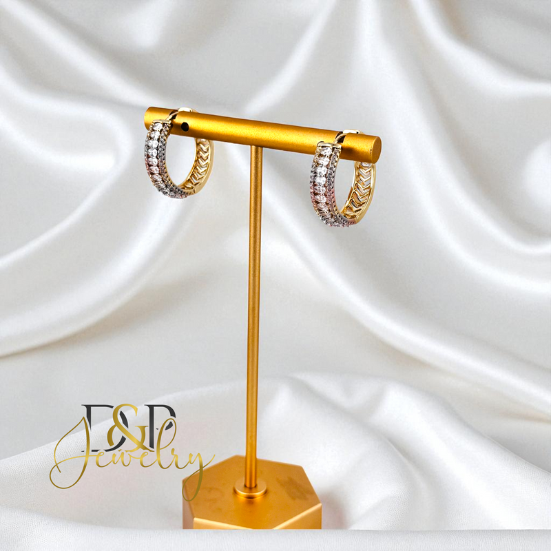 14K GOLD /WHITE STONE FASHION HOOP EARRING HP744