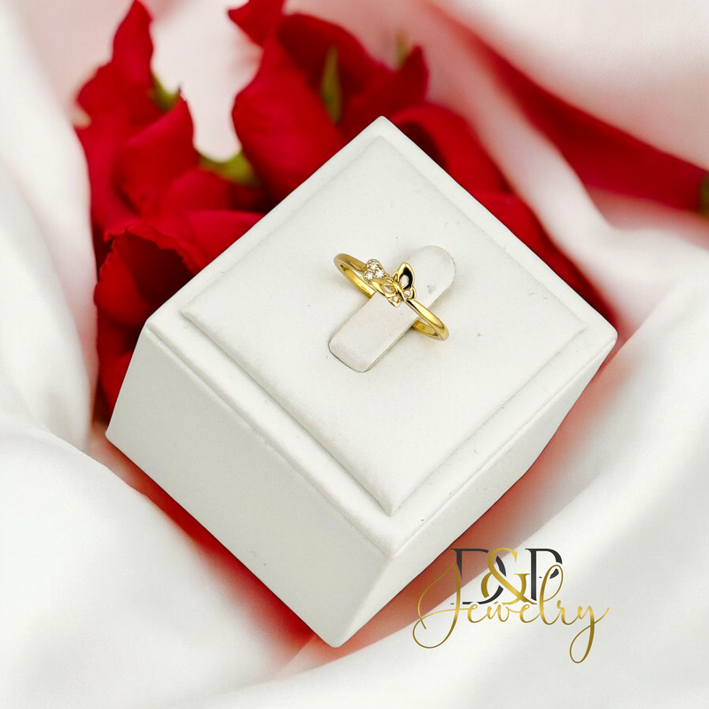 14K TINY BUTTERFLY STONE RING RG362