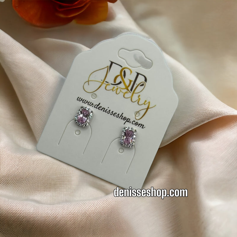 Silver Pink Stone Earrings E323