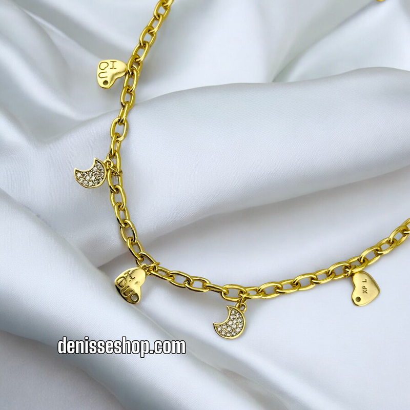 14K MOON AND HEARTS ANKLET BRACELET A17