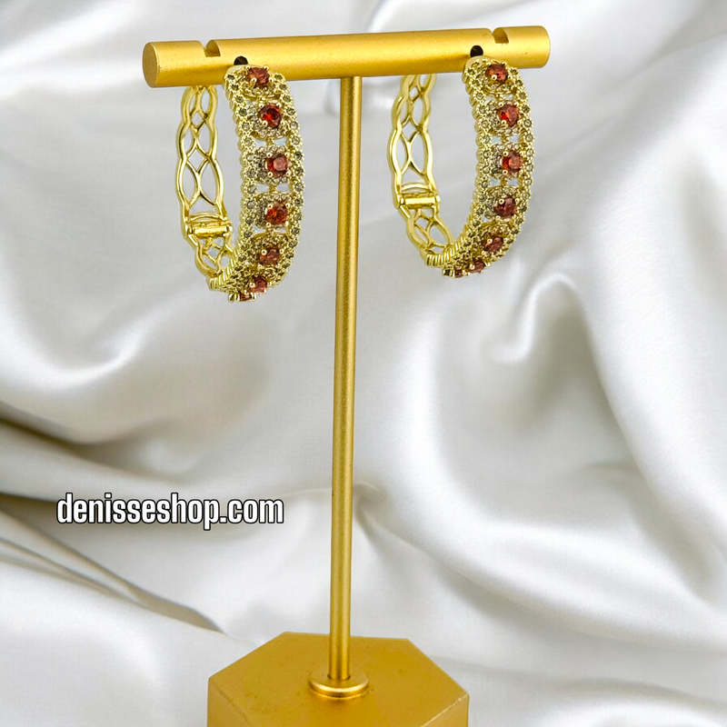 14K RED STONE HOOPS HP466