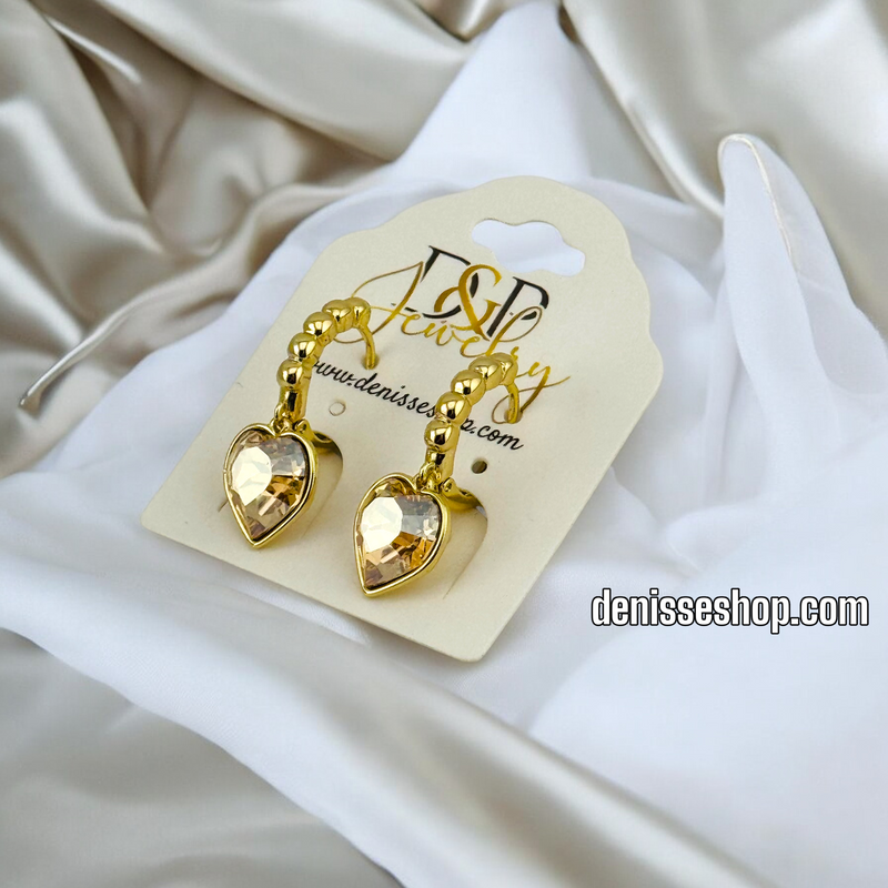 14K WOMEN /HEART STONE HOOP EARRING